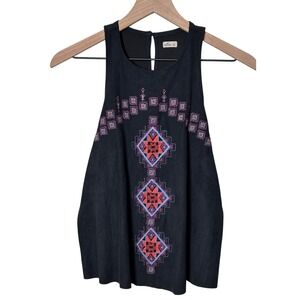 Hollister Women's Tank Top Size Small Black Embroidered Sleeveless Casual Boho